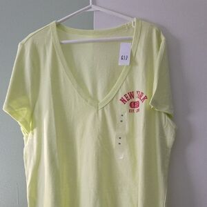 GAP Light Yellow V-Neck Tee with Red Print